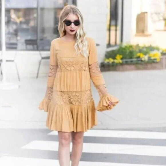 TULAROSA REVOLVE Women's Mini Dress Ruffle Long Sleeve Saffron Yellow Size XS - Picture 5 of 16